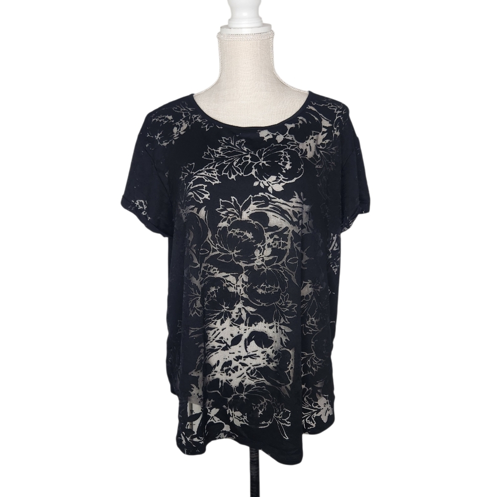 5/$15 Ava & Viv Sheer Black Sheer Mesh Textured Floral Blouse